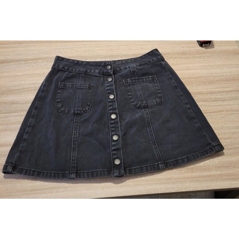 Brandy Melville Size 28 Black Button Up Denim Skirt, 2 Jean Pockets, 100% Cotton